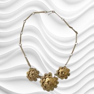 Mid Century Floral Filigree Gold Toned Metal Statement Necklace